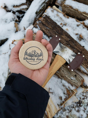 Medium grit, American made Whiskey River American Pioneer Pocket sharpening stone. Use this stone wet or dry. Easily restores the edge of your axe in no time!