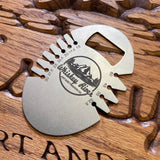 The whiskey river bottle opener and bevel gauge. Open your favorite beverage and measure the exact angle of the bevel of your axe head with this clean and machined tool