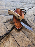 Whiskey River Bushcraft Knife - Spalted Beech - 8670 Steel - Leather Neck or Belt Carry System