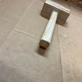 view of the handle of the hand crafted, wooden carpenters mallet. This mallet is mad to hit your projects without leaving a mark