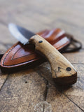 Whiskey River Bushcraft Knife - Spalted Beech - 8670 Steel - Leather Neck or Belt Carry System