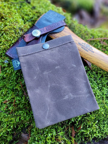 Waxed Canvas Ditty Bags with Snaps - Brown