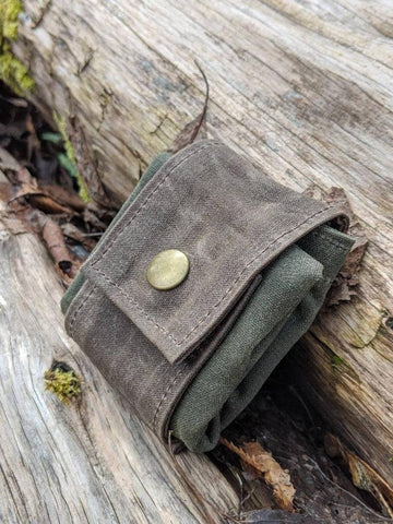 Rugged Waxed Canvas Foraging Pouch, Hip Bag - Green & Brown